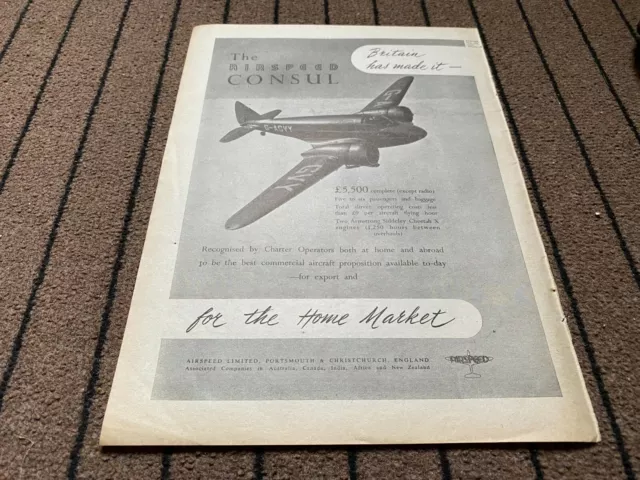 Framed Advert 11X8 Airspeed Limited Portsmouth & Christchurch - The Consul