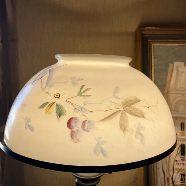 Vintage Floral GWTW Hand Painted Shade Blue Pink Green ￼ 13..45” Fitter 6.” Tall