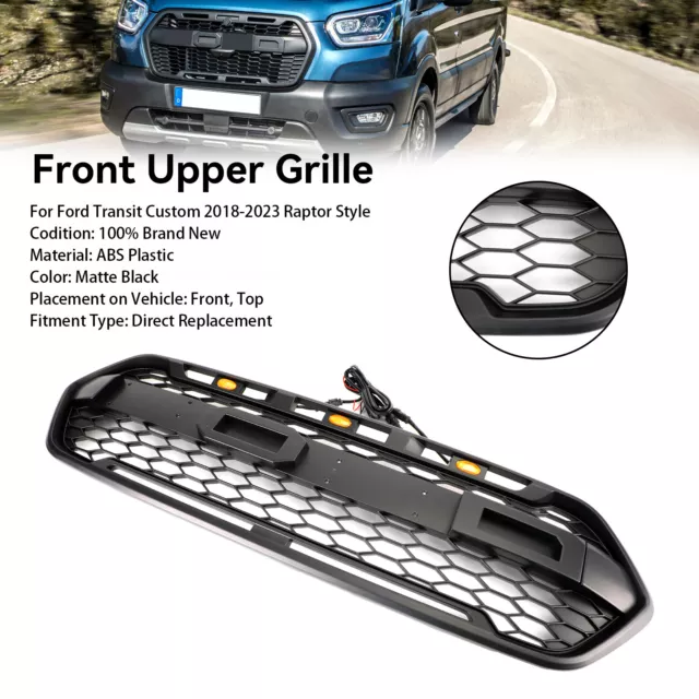 Matte Black Front Bumper Grille pour Ford Transit Custom Trail 2018-2023 W/ 3LED