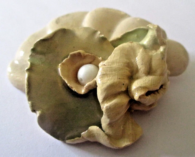 Broche Vintage Créateur - Résine Bleu Azur Et Blanc - Bijou Unique 3473