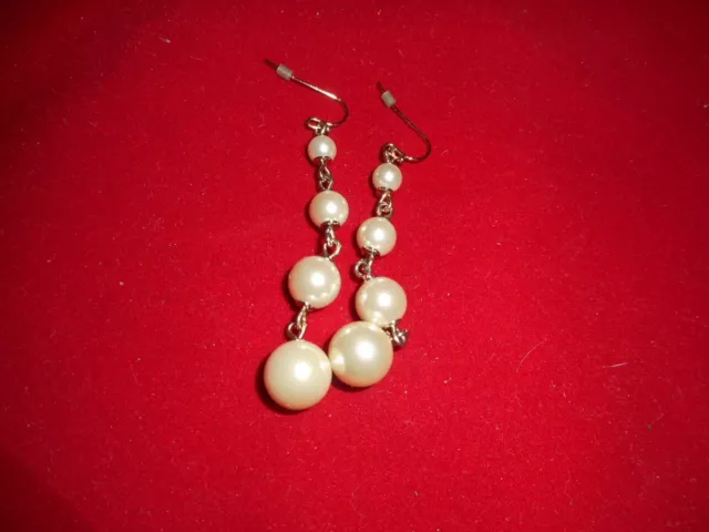 Exquisite "LuLu Frost" Gold Tone Pearl 2.5" Drop Earrings 2