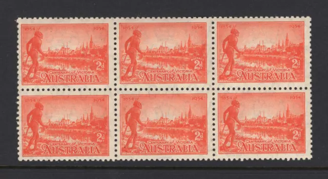 M2044 Australia 1934 SG147 - 2d orange vermilion in a block of 6.