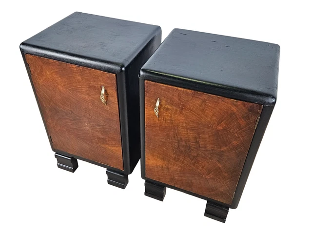Coppia comodini Art Decò in Piuma di Mogano | Comodini laccati Anni '40 Design