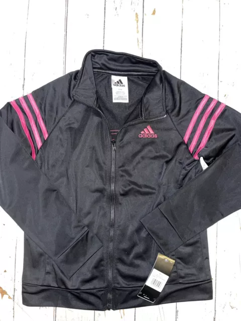 Adidas girls tricot full zip jacket black and pink, Large (14)  B409-1542