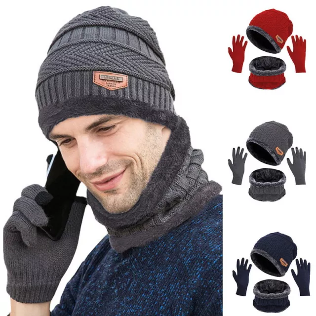 Mens Women Beanie Hat And Neck Scarf Knitted Gloves Set Winter Warmer 2/3PCS❤Set