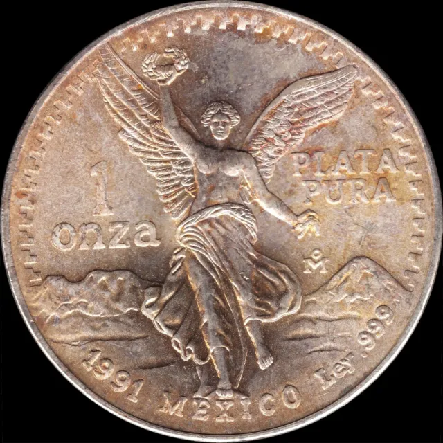 1991 Mexico 1 oz Onza Silver Coin LIBERTAD Siegesgöttin Plata Pura nice toned !
