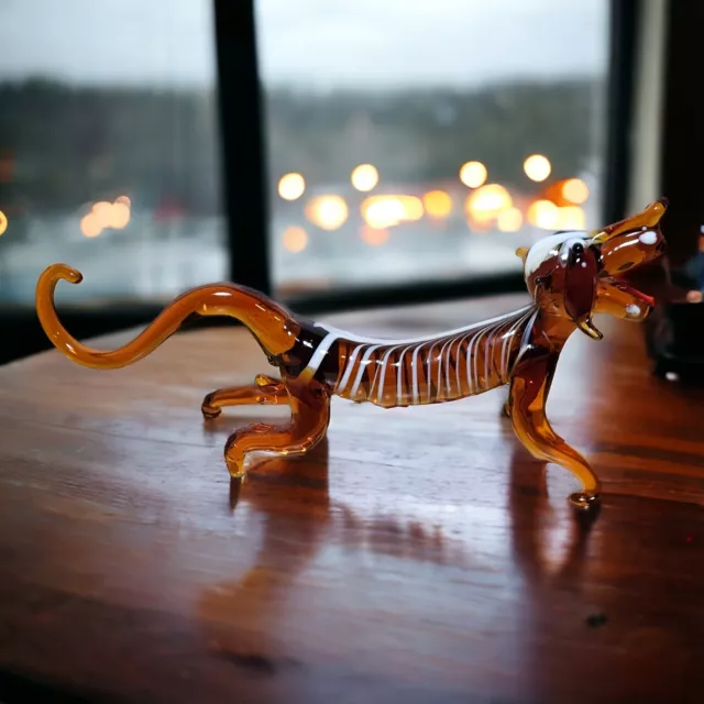 Vintage Tiger Murano Style Glass Hand blown Art figurine Collectable Cat Amber