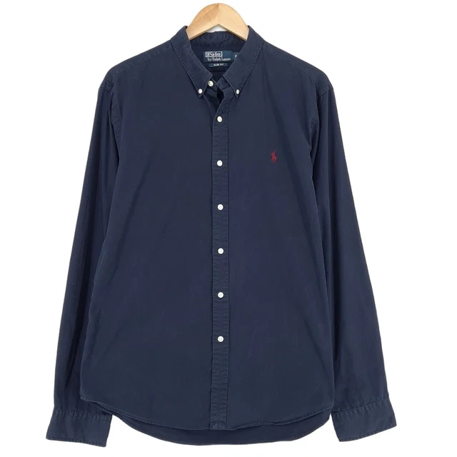 Polo Ralph Lauren Slim Fit Camicia Blu Manica Lunga Uomo Taglia XL