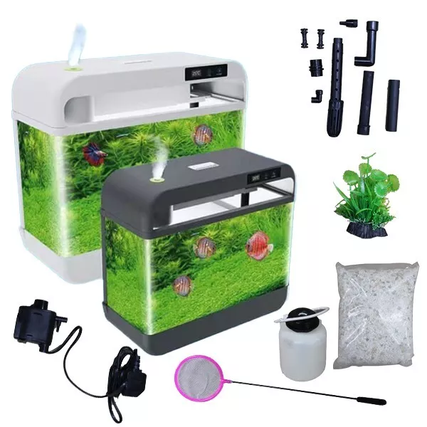 26L Led Night lights Glass Aquarium Fish Tank Humidifier Fish Net Plants Stones