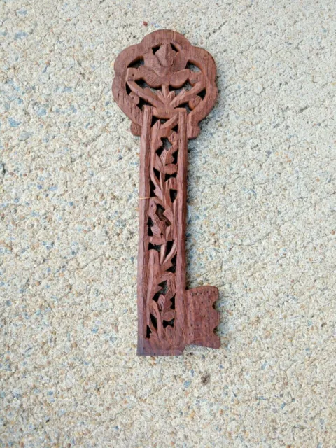 Wooden Key Wall Decor Handmade In India HandCarved Scrolled - Label on Back 12"