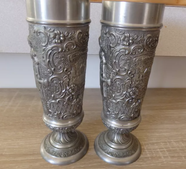 2 x VINTAGE REIN-ZINN  BMF  PEWTER EMBOSSED GOBLETS   CHALICE  -  VGC 2