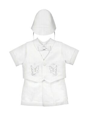 Baby Boys White Christening Baptism Formal Suit Set Short Sleeve Bow Tie Hat Cp