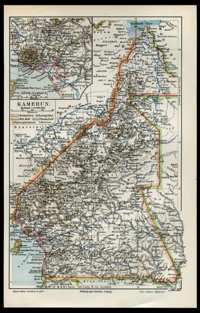 Lithographische Tafel von 1906 Kamerun Afrika Kolonien Schutzgebiete old map
