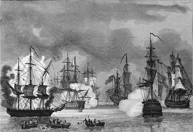 MARINE - COMBAT NAVAL des ILES d'HYÈRES (1795) - Gravure du 19e siècle