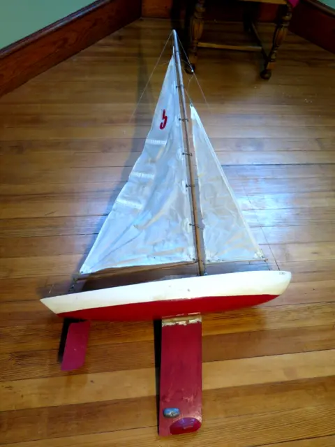 Vintage LARGE 32" Foam Pond Yacht Boat Sailboat Sailing Racing Nautical Model