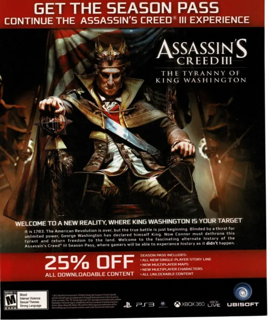 2012 Assassin's Creed III Tyranny Of King Washington Video Game Vintage Print Ad