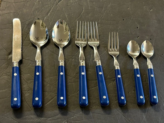 Vajilla de colección 8 piezas Le Prix azul acero inoxidable horquillas cuchillos