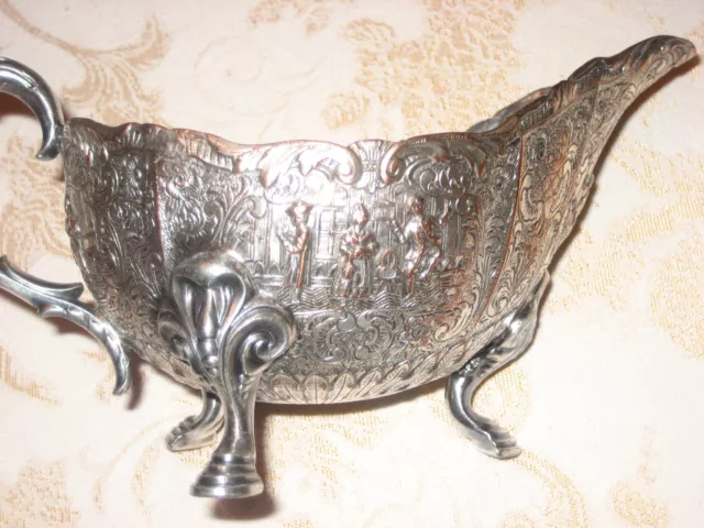 Ornate Silverplate Gravy Boat Repousse 1900's silver plate 2