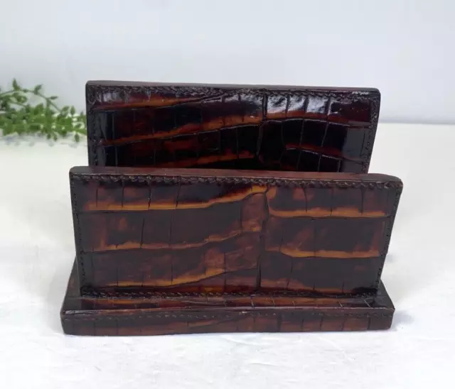 Brown Crocodile Embossed Ceramic Business Card Napkin Postcard Holder