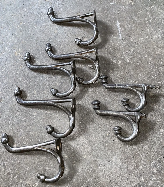 Set 5 Antique Cast Iron Matching Wall Coat Hooks "Acorn tip"