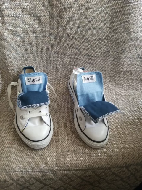 Lona Converse All Star CT Doble Lengua Blanco Azul Marino Bajo TopP Niños Talla 1 LEER