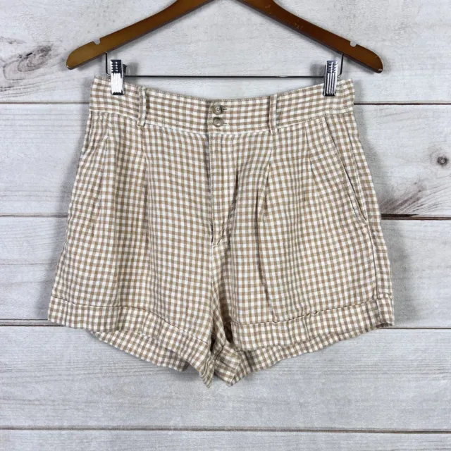 Madewell Linen Pleated Shorts in Gingham Check 100% Linen Womens Sz M?