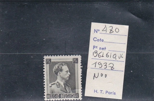 L5148 BELGIQUE TIMBRE N° Y & T 480 de 1938 " Léopold III " Neuf**
