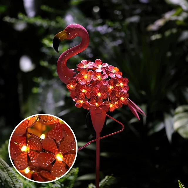 METAL GARDEN SOLAR Powered Pink Flamingo LED Light Figure Ornament
