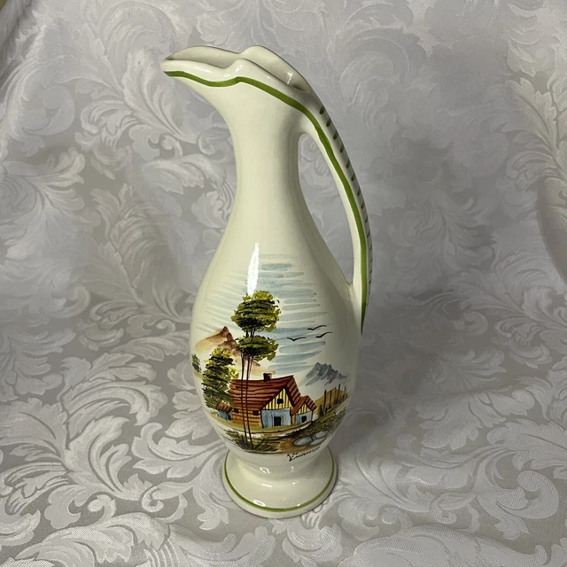 Maioliche Deruta Ceramic Hand Painted Pitcher Italy Signed By Artist
