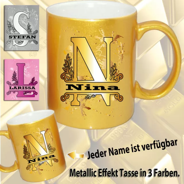 Tasse mit Name Personalisiert Gold Silber Namenstasse Geschenkidee Geburtstag 50