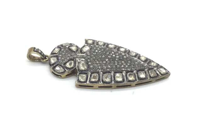 925 Sterling Silver Jewelry Gold Plated PolkiPave Diamond ArrowHead Pendant