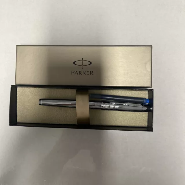 Parker IM Premium Chrome Chiseled Fountain Pen, Medium Nib, Blue Ink