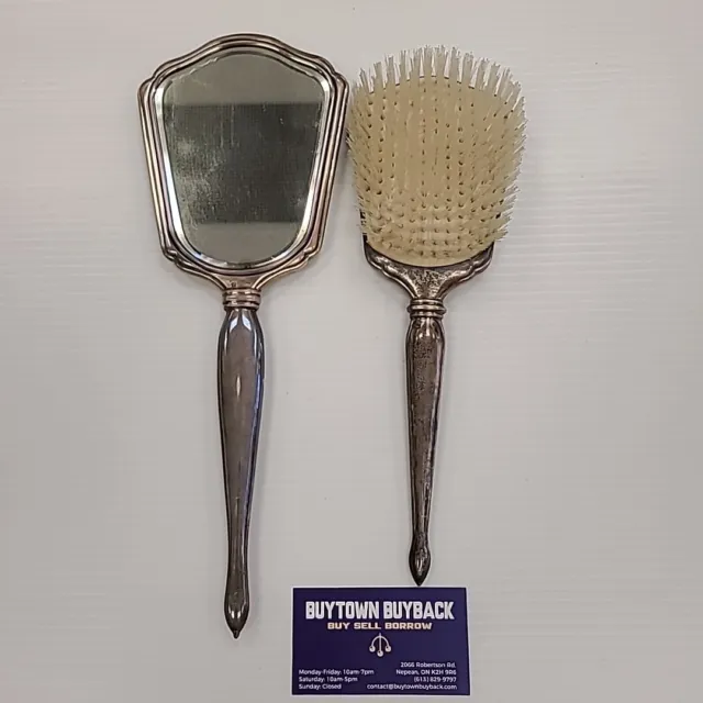 International Sterling Silver Hand Mirror & Hair Brush Vanity Dresser Set 2 PCs