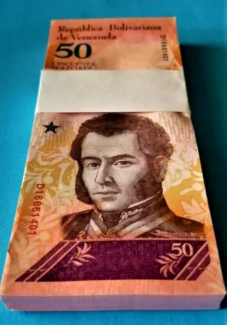 Venezuela 50 Bolivares Soberano 2018 P-105 Full Bundle Of 100 Unc Notes 100 Pcs