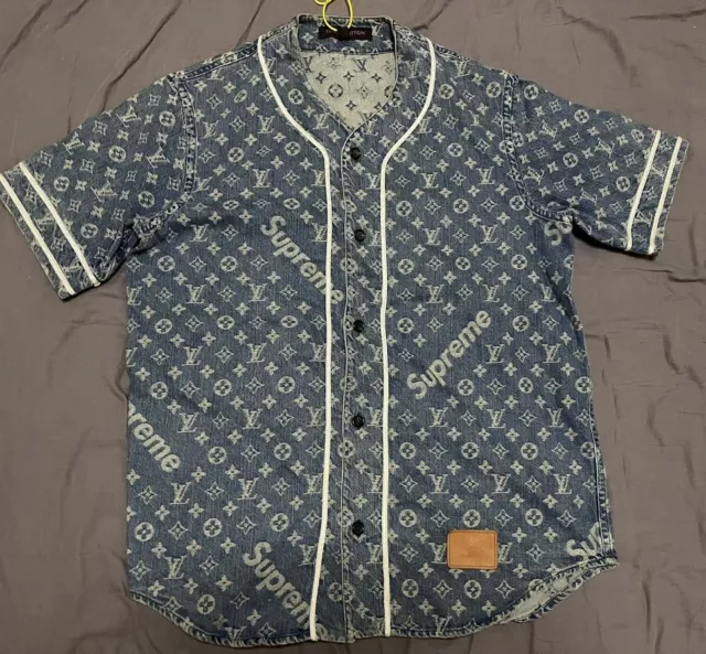 Louis Vuitton, Shirts, Louis Vuitton X Supreme Denim Baseball Jersey