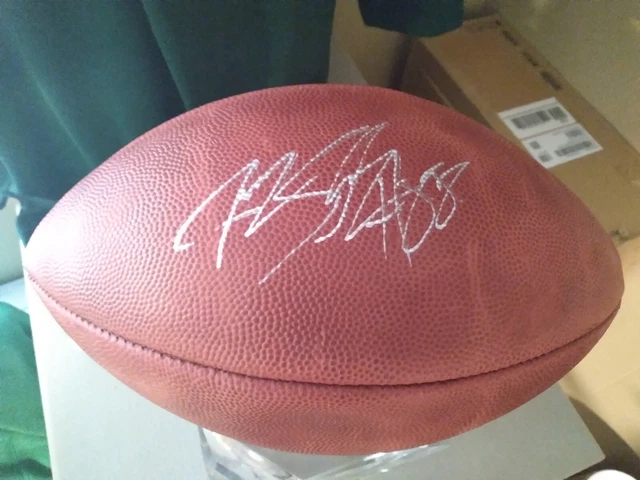 Jeremy Shockey Autographed Wilson Super Bowl Football. READ