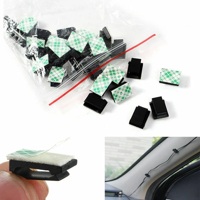 30Pcs Wire Clip Black Car Tie Rectangle Cable Holder Mount Clamp self adhesive