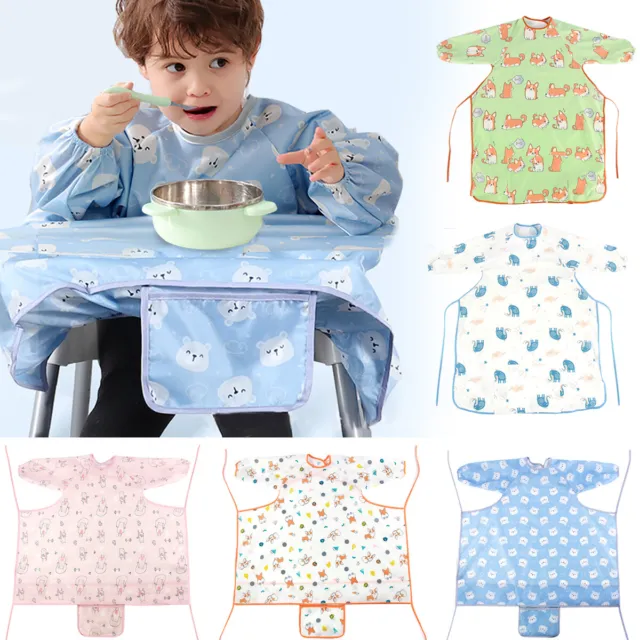 Pack Sale Baby Kids Bibs Long Sleeve Weaning Feeding Apron Coverall To Highchair