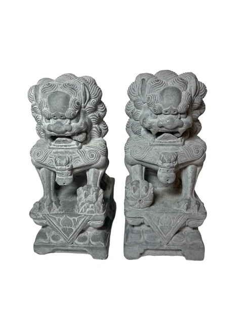 Foo Fu Dogs 6” Ceramic Or Cement Fengshui Evil Door Guard Statue Pair