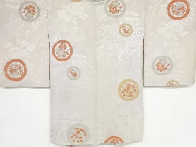 48339# Japanese Kimono / Antique Haori / Urushi / Woven Flower & Roundel