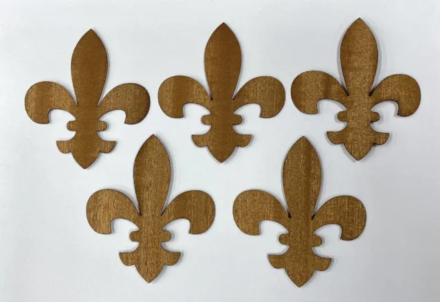 5 piezas Fleur-De-Lis de madera para incrustación, carpintería, chapa de caoba 3,25"" x 2,875""