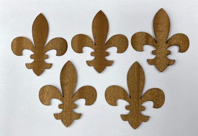 5 piezas Fleur-De-Lis de madera para incrustación, carpintería, chapa de caoba 3,25"" x 2,875""