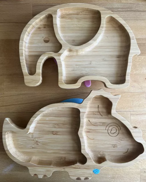 Tiny Dining Children’s Bamboo Suction Plates 28cm Dinosaur & Elephant Style