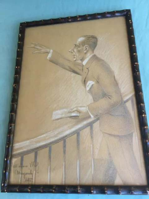 DISEGNO A MATITA E CARBONCINO FIRMATO MARZOCCHI IN CORNICE COEVA anno 1927