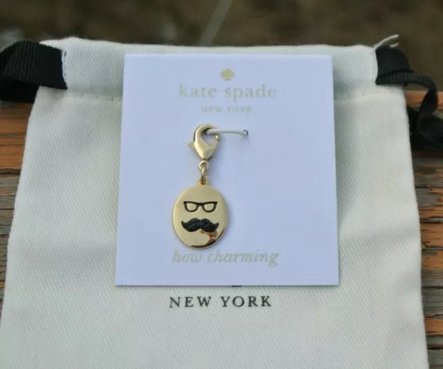 New Kate Spade How Charming Disguise Mustache Glasses Bracelet Charm w/ Dust Bag