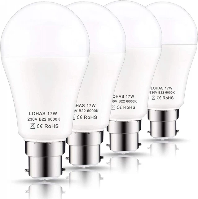 LOHAS B22 LED Bulbs 150W Equivalent, 17W 4 Count (Pack of 1), Cool White