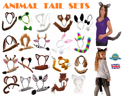 ANIMAL EARS BOW TAIL SET Costume Accessory Fancy Dress Party Kids Adults Kit NEW