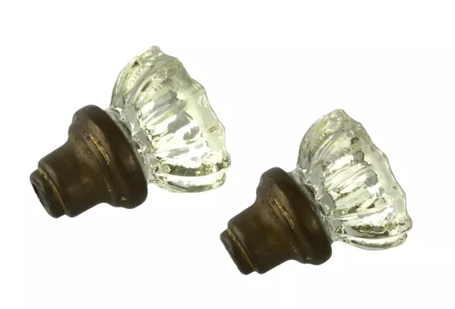 Vintage Pair Glass Crystal Doorknobs Clear Beautiful Old Salvage Hardware Pieces