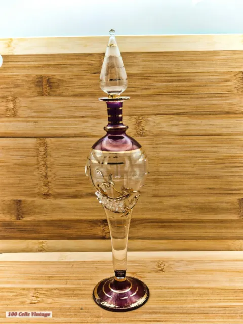 Purple Fish Design-Elegant Egyptian Vintage Collectable Glass Perfume Bottle-cw