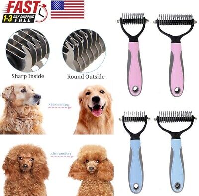 2PC Professional Pet Grooming Tool 2 Sided Undercoat Dog Cat Shedding Comb Brush